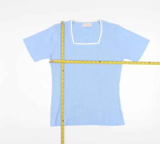 Daxon Womens Blue Short Sleeve Knit Square Neck Top Size 14/16