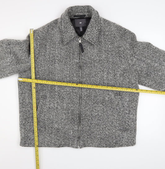 H&M Mens Grey Wool Blend Zip Up Tweed Jacket XL