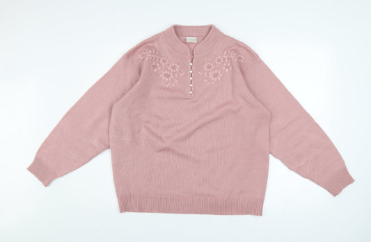 Womens UK Size 16 Classics Pink Henley Jumper