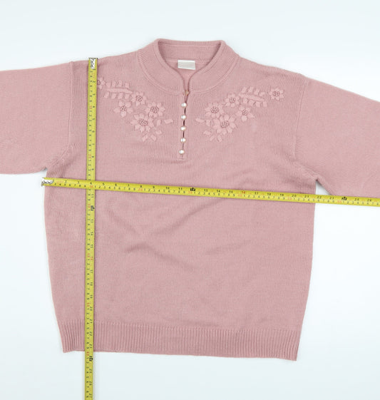 Womens UK Size 16 Classics Pink Henley Jumper