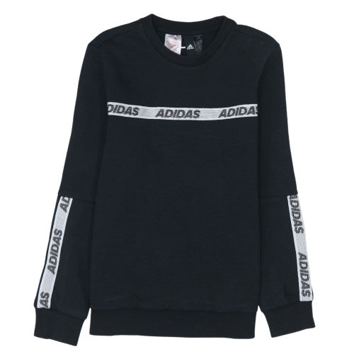 Additional front view of Adidas boys’ black crew neck logo pullover sweatshirt 11-12 years