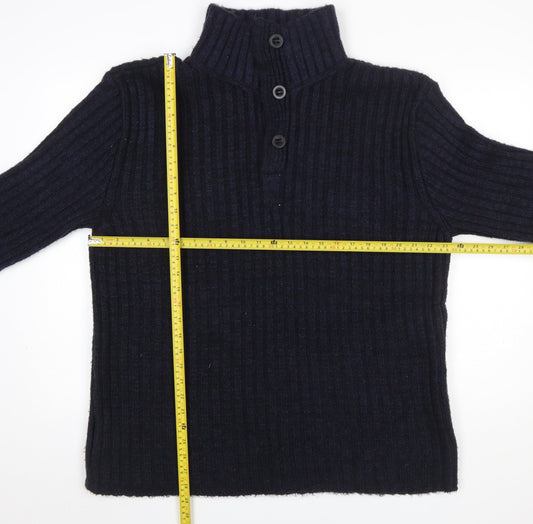 John Lewis Men Blue XL Henley High Neck Ribbed Jumper