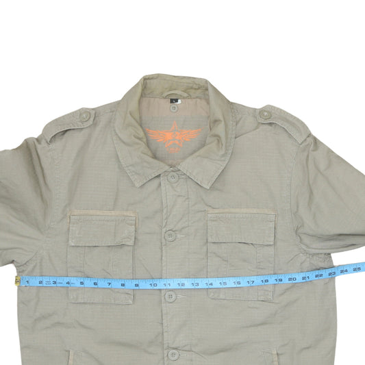 C-Brand Men's Beige Military Jacket Size L Cotton Casual
