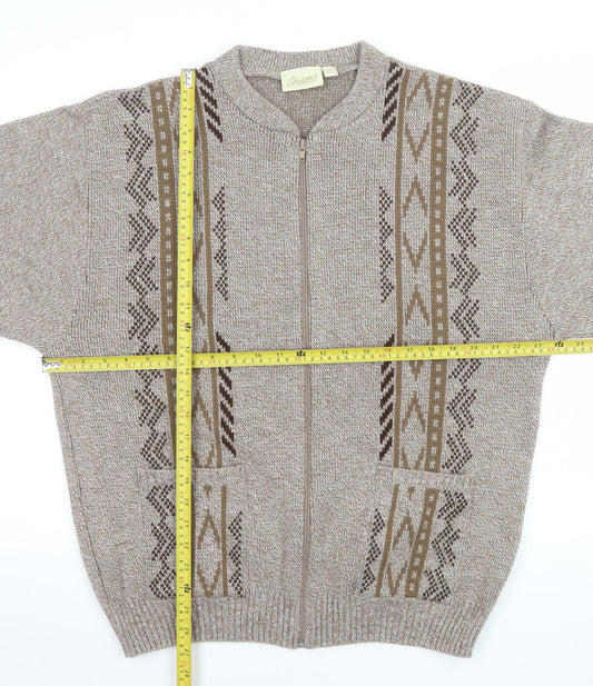 Chums Men's Beige Aztec Full Zip Knit Jumper Size M