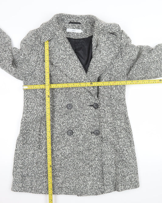 John Lewis Women's Grey Herringbone Wool Blend Pea Coat Size 12
