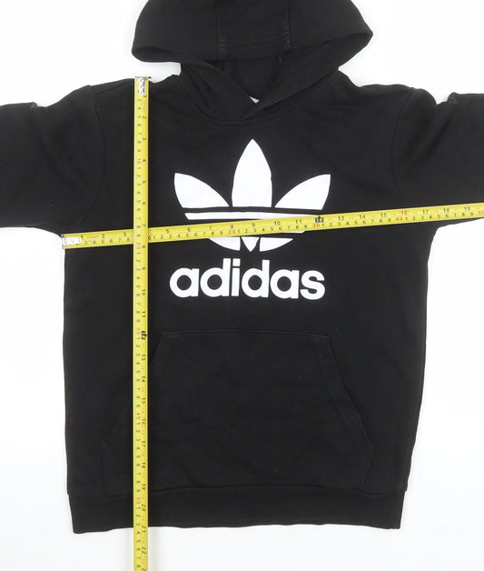 Adidas Boys Black 11-12 Years Pullover Hoodie with Logo Print