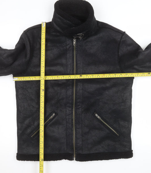 Womens UK Size M ASOS Black Biker Coat