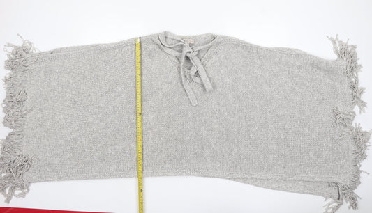 Marks and Spencer Women Grey Chunky-Knit Fringe Cape S