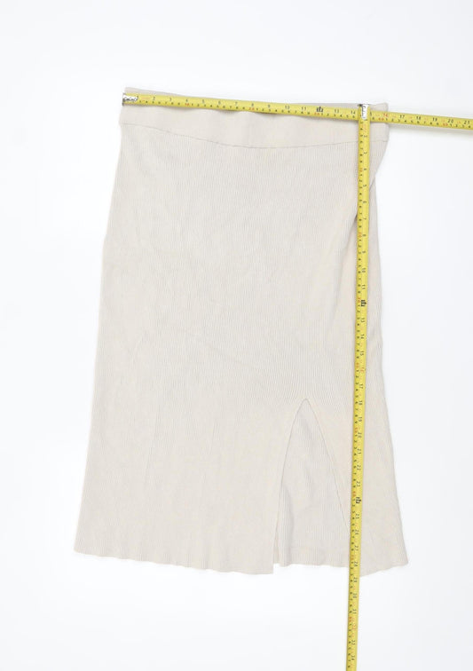 H&M Women Beige Knit Midi Pencil Skirt L Viscose Blend