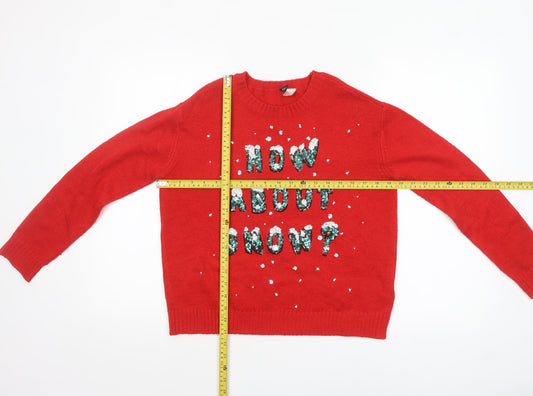 H&M Divided Women Red Sequin Christmas Jumper Size 8