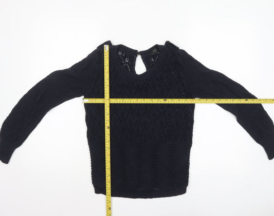 Topshop Women’s Navy Blue Cotton Open-Knit Jumper Size 8