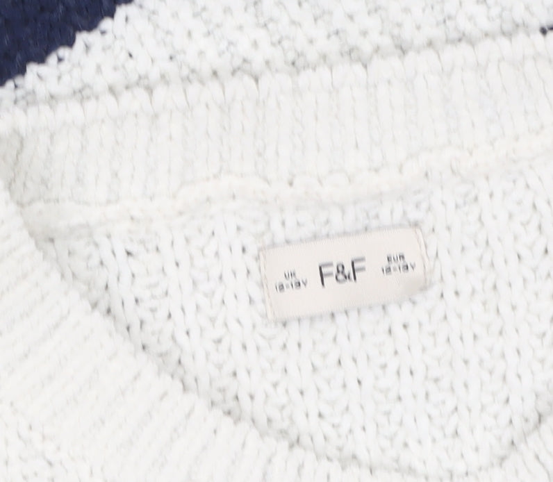 Girls UK Size 13 Years F&F White Pullover Jumper