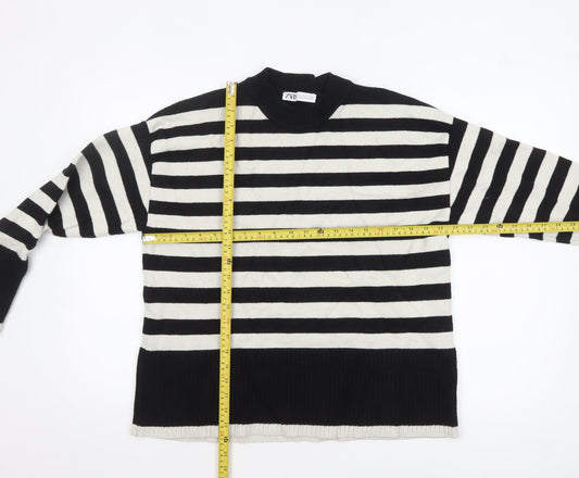 ZARA Women’s Black White Striped Crew Neck Knit Jumper Size 12