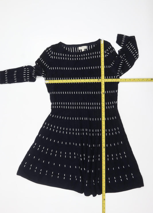 Monsoon Women Blue Striped Knit Fit & Flare Dress Size L