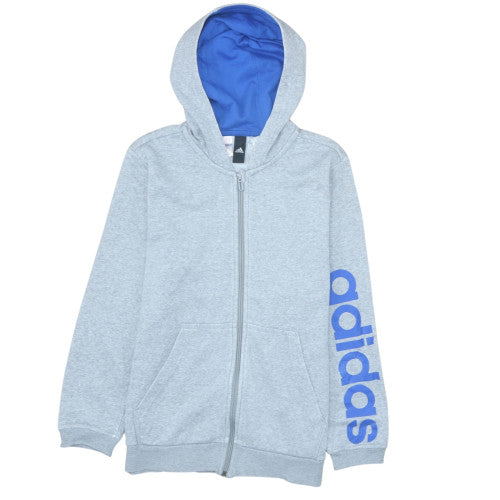 Additional front view of Adidas boys’ grey full zip hoodie 13-14 years l logo sportswear