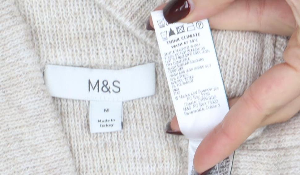 Marks and Spencer Women’s Beige Wool Blend Cowl Neck Jumper M