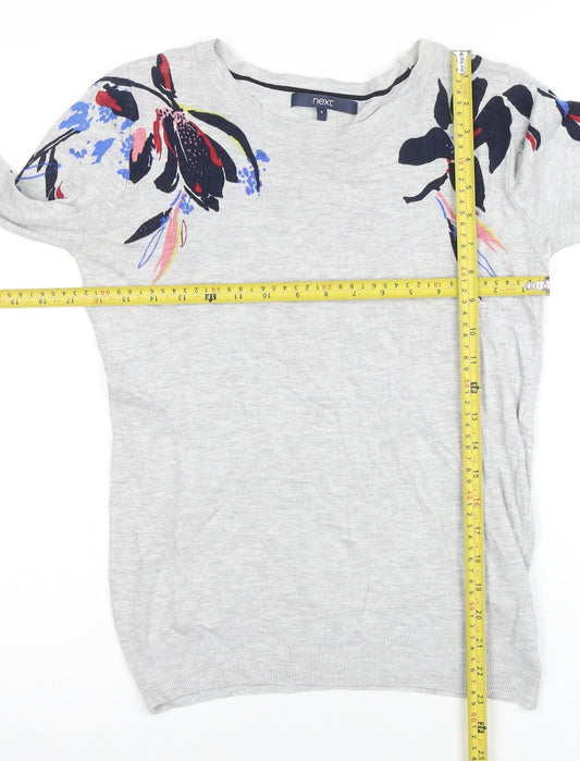 Next Women Grey Floral Knit Pullover Jumper Size 8