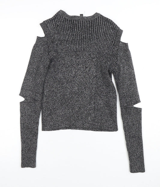 Topshop Women Grey Cold Shoulder Knit Pullover Jumper Size 8