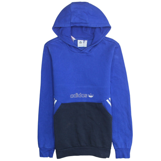 Additional front view of Adidas boys’ blue pullover hoodie 15-16 years colourblock logo sweatshirt