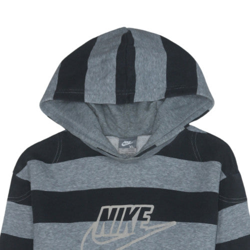 Nike Boys Grey Black Striped Pullover Hoodie XL 13-15 Years Cotton Blend