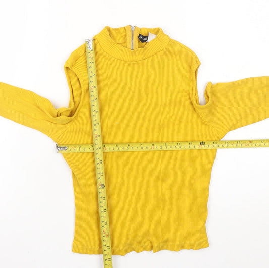 H&M Women Yellow Mock Neck Cold Shoulder Ribbed Top Size M