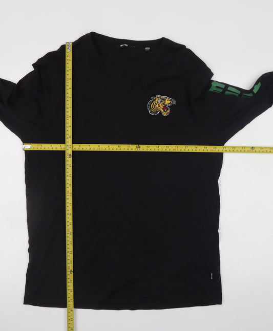 ONLY & SONS Men's Black XL Long Sleeve Tiger Graphic T-Shirt