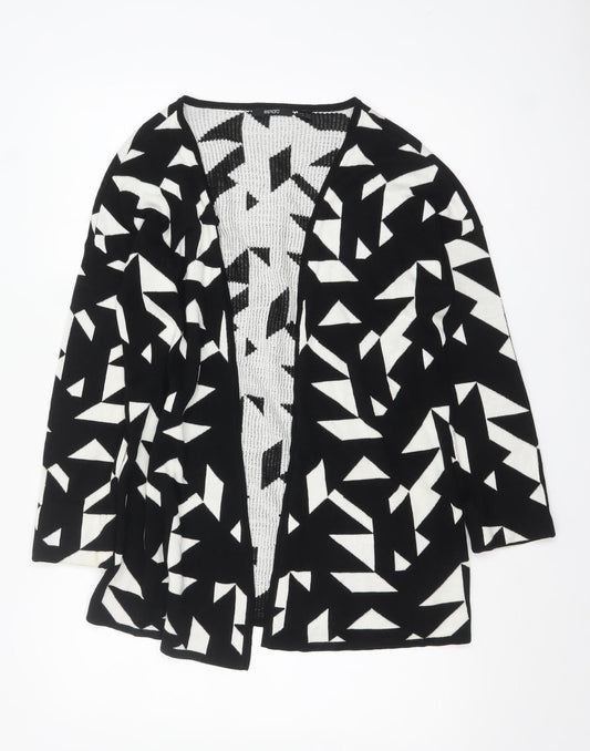 Esmara Women Black White Geometric Open Knit Long Sleeve Cardigan Size 10/12