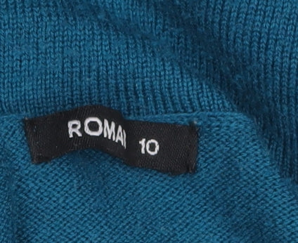 Roman Women Teal Blue Cowl Neck Long Sleeve Wool Blend Jumper Size 10