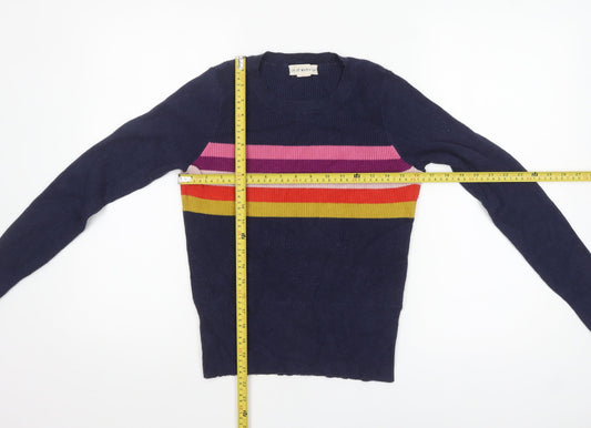 If It Were Me Womens Navy Striped Crew Neck Jumper Size M