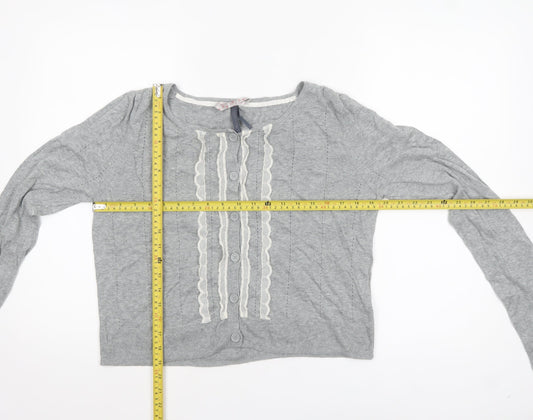 Next Women’s Grey Cotton Cardigan Size 18 Long Sleeve Ruffle Trim