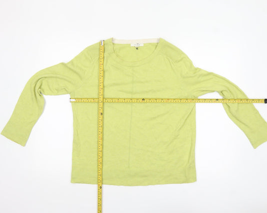 White Stuff Women's Green Cotton Crew Neck Jumper UK 12 Regular Fit