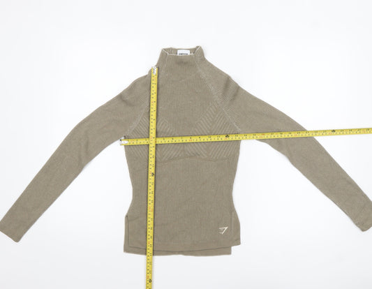 Gymshark Womens Beige High Neck Slim Fit Knit Pullover Jumper XS