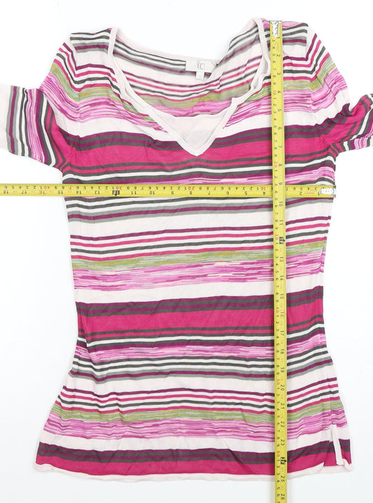 CC Women’s Multicoloured Striped V-Neck Long Sleeve Top Size S