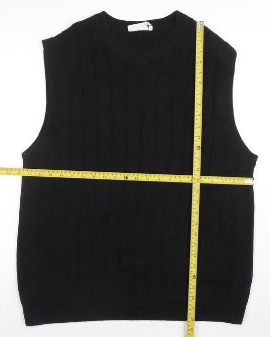 Weekday Men's Black Cotton V-Neck Knitted Sleeveless Vest Jumper Size S