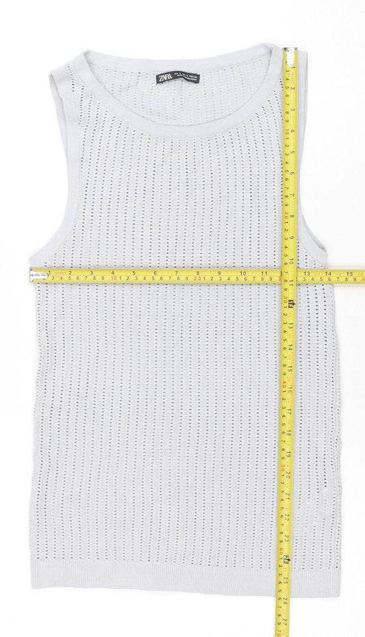 ZARA Women Grey Knit Tank Top S Sleeveless Viscose Blend