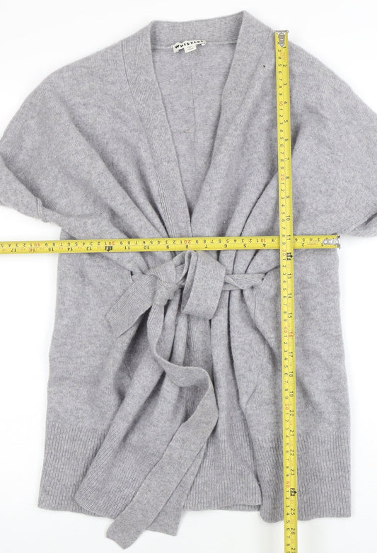 Whistles Women Grey Merino Wool Belted Cardigan Size S