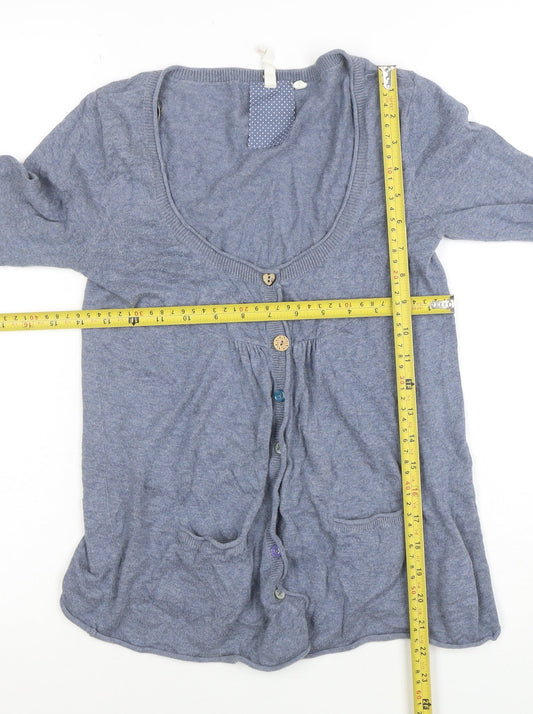 White Stuff Women's Blue Cotton Modal Scoop Neck Cardigan Size 8