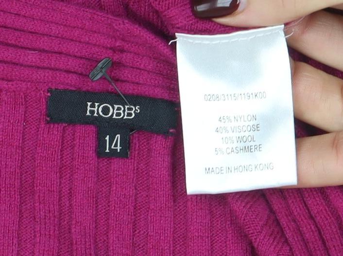 Hobbs Women’s Pink V-Neck Cable Knit Wool Blend Jumper Size 14