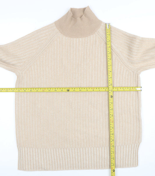 Jaeger Women Beige Wool Cashmere Roll Neck Rib Jumper Size S