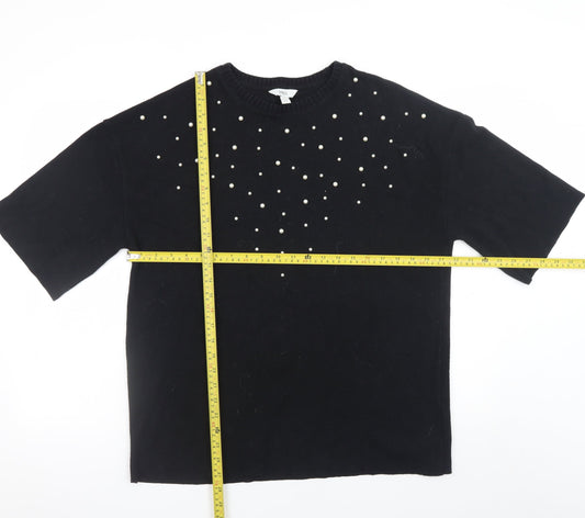 Marks and Spencer Women Black Pearl Beaded Short Sleeve Jumper Size 14