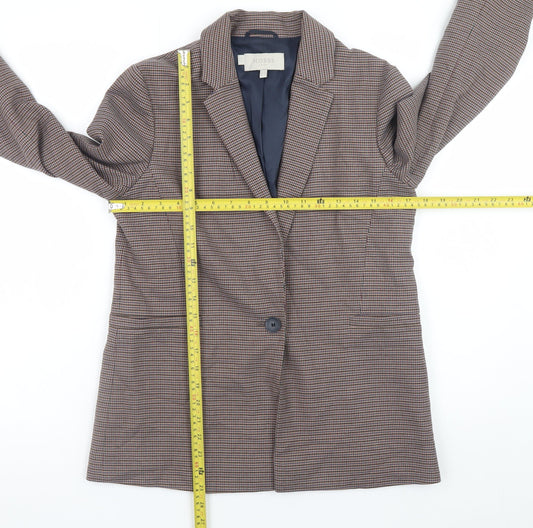 Hobbs Women’s Brown Check Blazer UK 8 Classic Lined Mid-Length Jacket