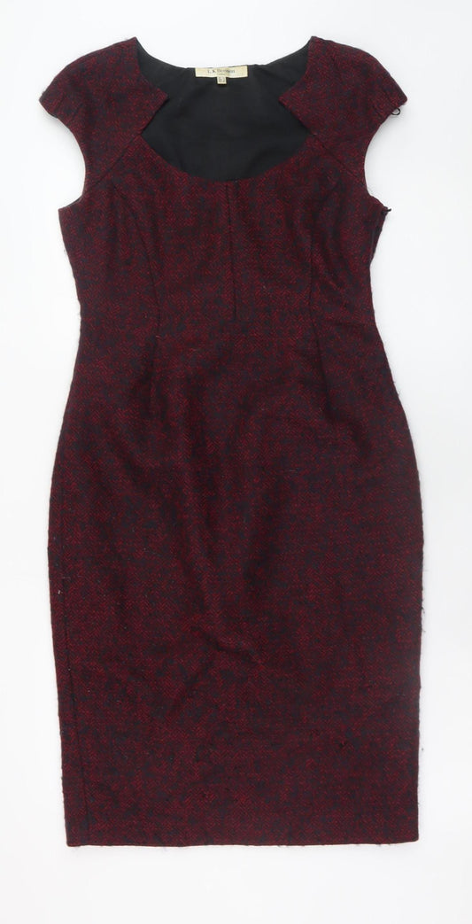 Additional front view of L.K. Bennett Women's Red Wool Blend Herringbone Sheath Dress, size 10
