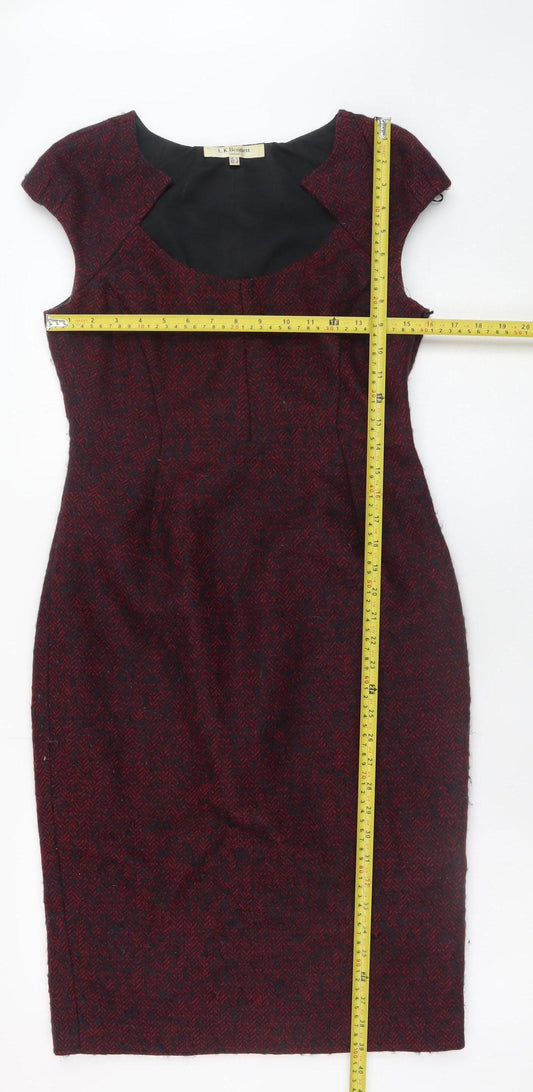 L.K. Bennett Women's Red Wool Blend Herringbone Sheath Dress Size 10