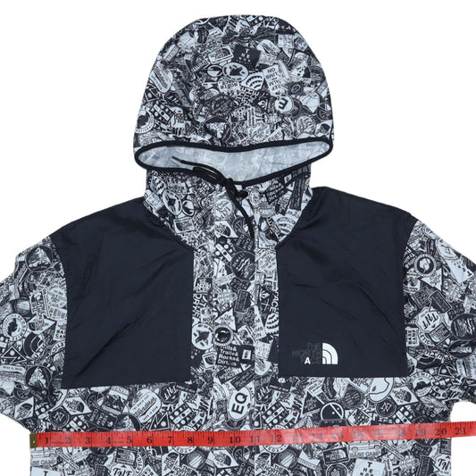 The North Face Men's Black & White Graphic Hooded Windbreaker Jacket M