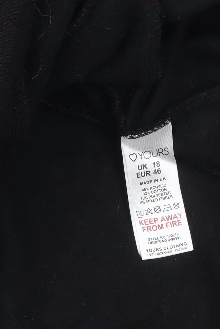 Womens UK Size 18 YOURS CLOTHING Black Overcoat