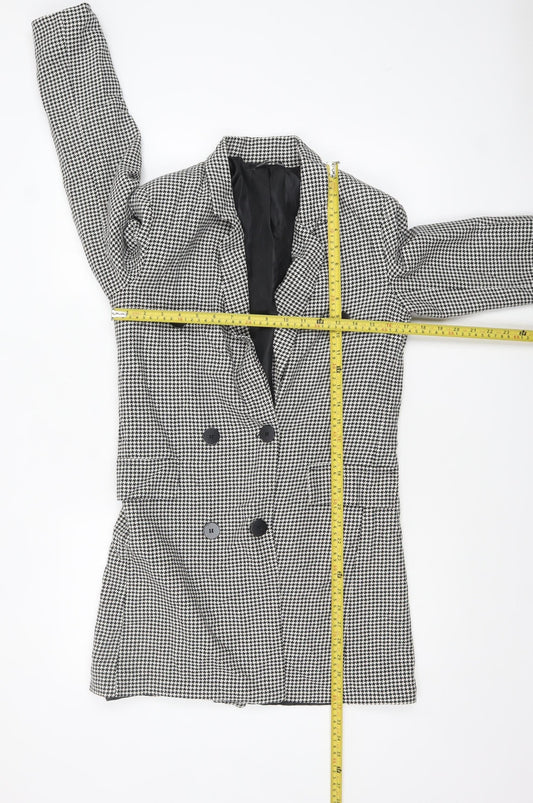 boohoo Women Black Houndstooth Double-Breasted Blazer Size 10