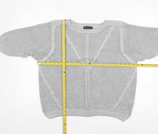 Marks and Spencer Women Silver Open-Knit 3/4 Sleeve Pullover Jumper Size 20