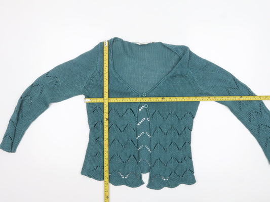M&Co Petite Women's Green Open-Knit Cardigan Size 12