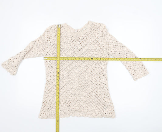 Womens UK Size 10 Fat Face Beige Pullover Jumper