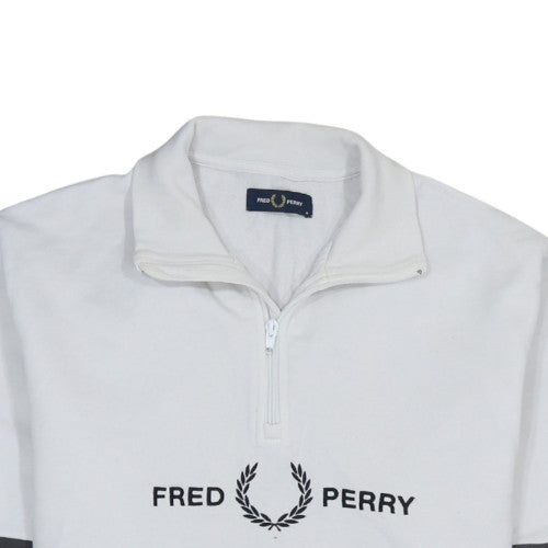 Mens UK Size M Fred Perry White 1/2 Zip Sweatshirt